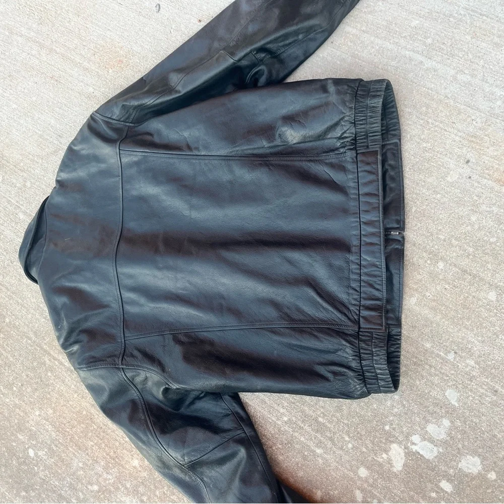 Croft & Barrow Black Leather Jacket Full Zip Men’s Large LT Bomber Quilted Liner